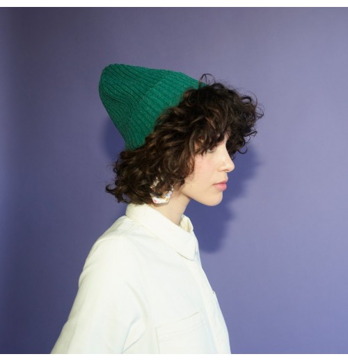 Miss Pompom Green Wool-Ribbed Beanie