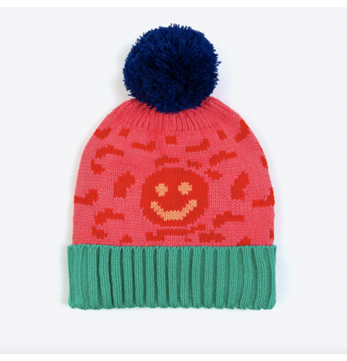 Miss Pompom Smiley Beanie Pink