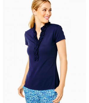 UPF 50+ Luxletic Frida Ruffle Polo Top