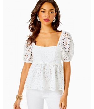 Kay Short Sleeve Eyelet Top