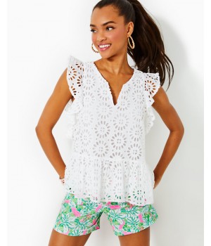 Jerilynn Flutter Sleeve Eyelet Top