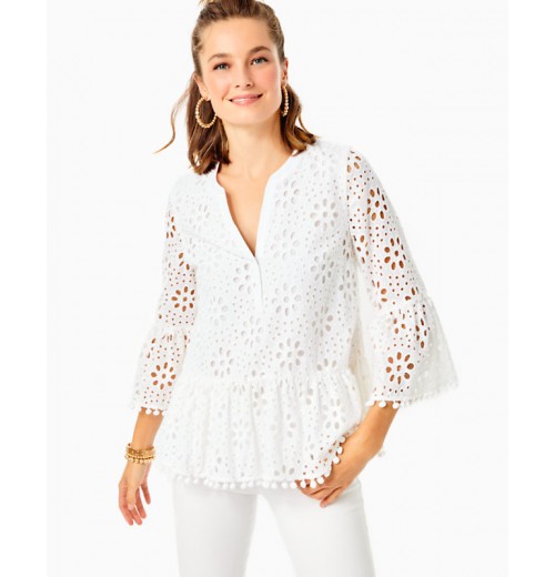 Bekah 3/4 Sleeve Eyelet Top